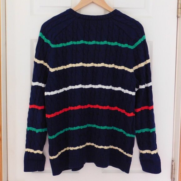 Lands' End Drifter Sweater Crewneck Cable Knit Size Large Cable Knit Striped - Picture 5 of 6